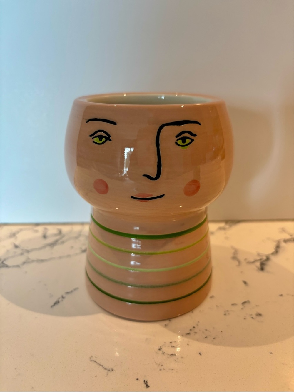 Opalhouse Ceramic Face Vase with Green Stripe Accents